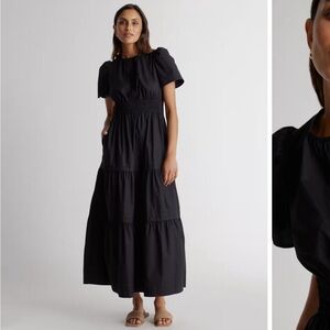New! Quince Black Poplin Tiered Maxi Dress S